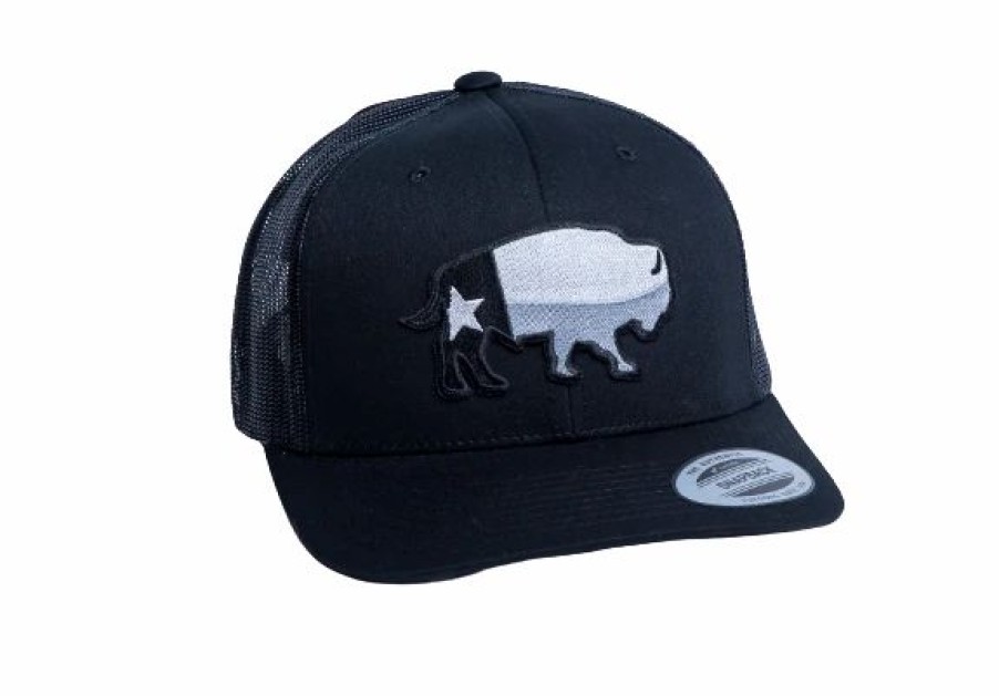 Accessories * | Red Dirt Hat Company' Men'S Texas Buffalo Greyscale Cap Black