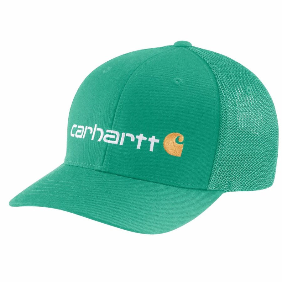 Accessories * | Carhartt' Men'S Rugged Flex Fitted Canvas Mesh-Back Logo Graphic Cap Sea Green