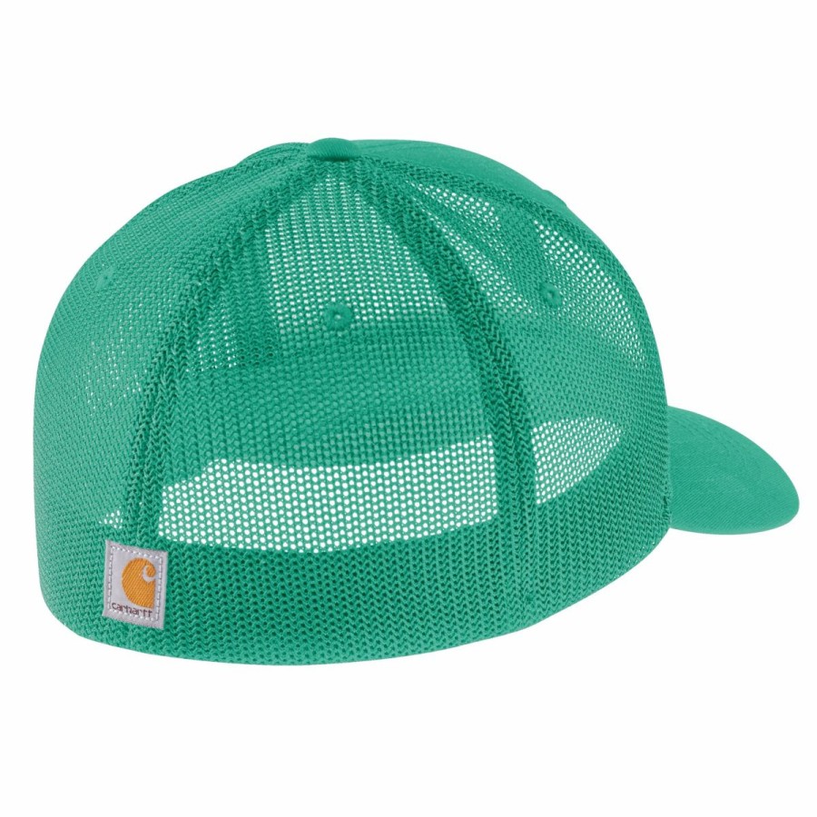 Accessories * | Carhartt' Men'S Rugged Flex Fitted Canvas Mesh-Back Logo Graphic Cap Sea Green