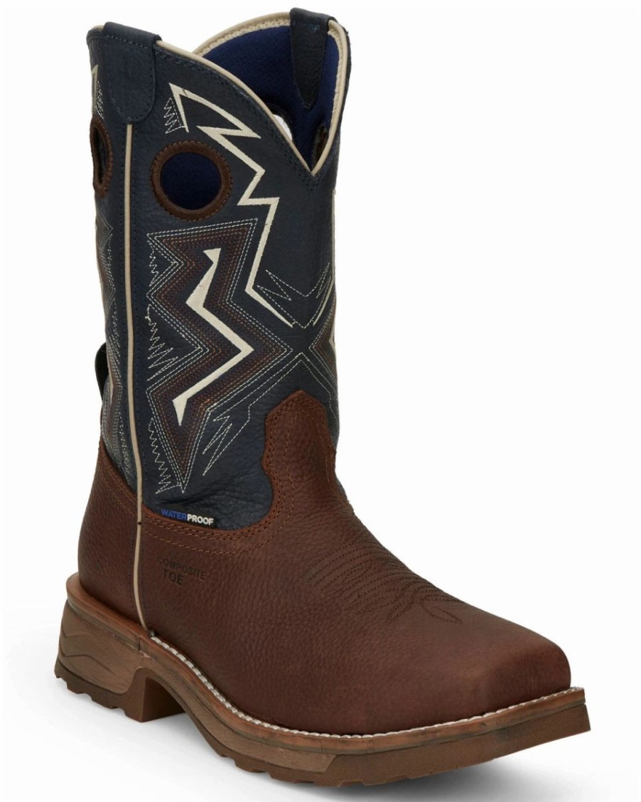 Work * | Tony Lama' Men'S 11 Force Western Eh Wp Comp Toe Brown / Blue