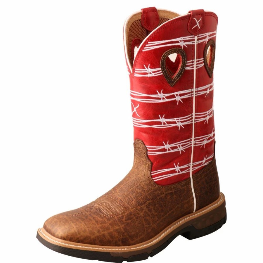 Cowboy * | Twisted X Boots 'Twisted X' Men'S 12 Western Work Square Toe Distressed Saddle / Ruby Red