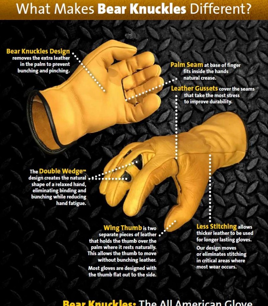 Accessories * | Bear Knuckles Llc 'Bear Knuckles' Double Wedge Fleece-Lined Water Resistant Cowhide Driver Glove Yellow