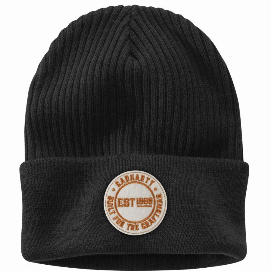 Accessories * | Carhartt' Knit Cuffed Craftsman Patch Beanie Black