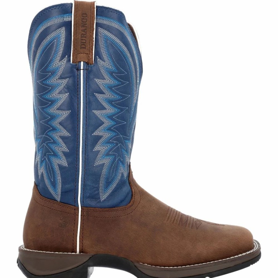 Cowboy * | Durango' Men'S 12 Rebel Western Square Toe Saddle Brown / Denim Blue