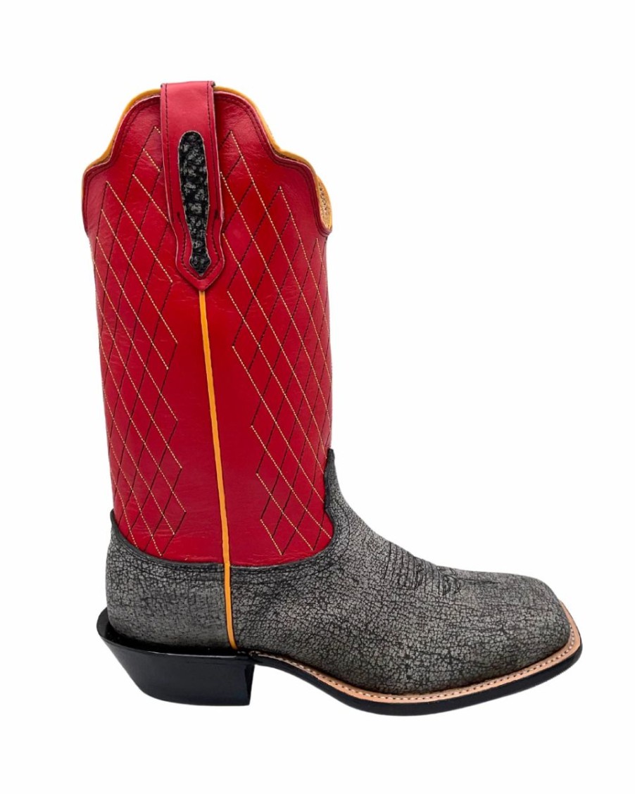 Cowboy * | Fenoglio Boots 'Fenoglio' Men'S 13 Cape Buffalo Western Square Toe Grey / Red