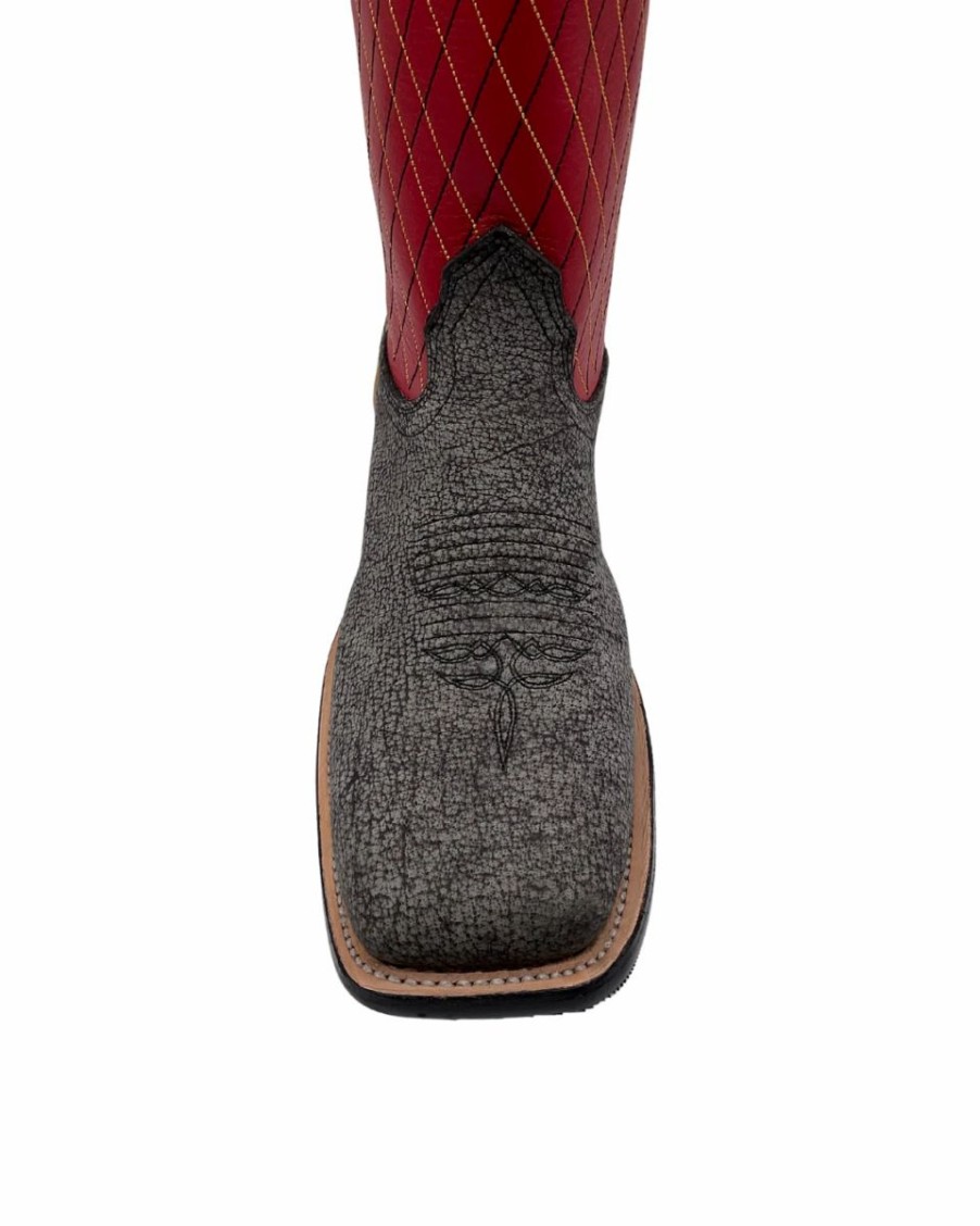 Cowboy * | Fenoglio Boots 'Fenoglio' Men'S 13 Cape Buffalo Western Square Toe Grey / Red