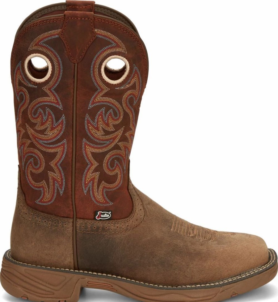 Cowboy * | Justin Brands 'Justin' Men'S 11 Rush Western Square Toe Peanut Tan / Bronze Orange