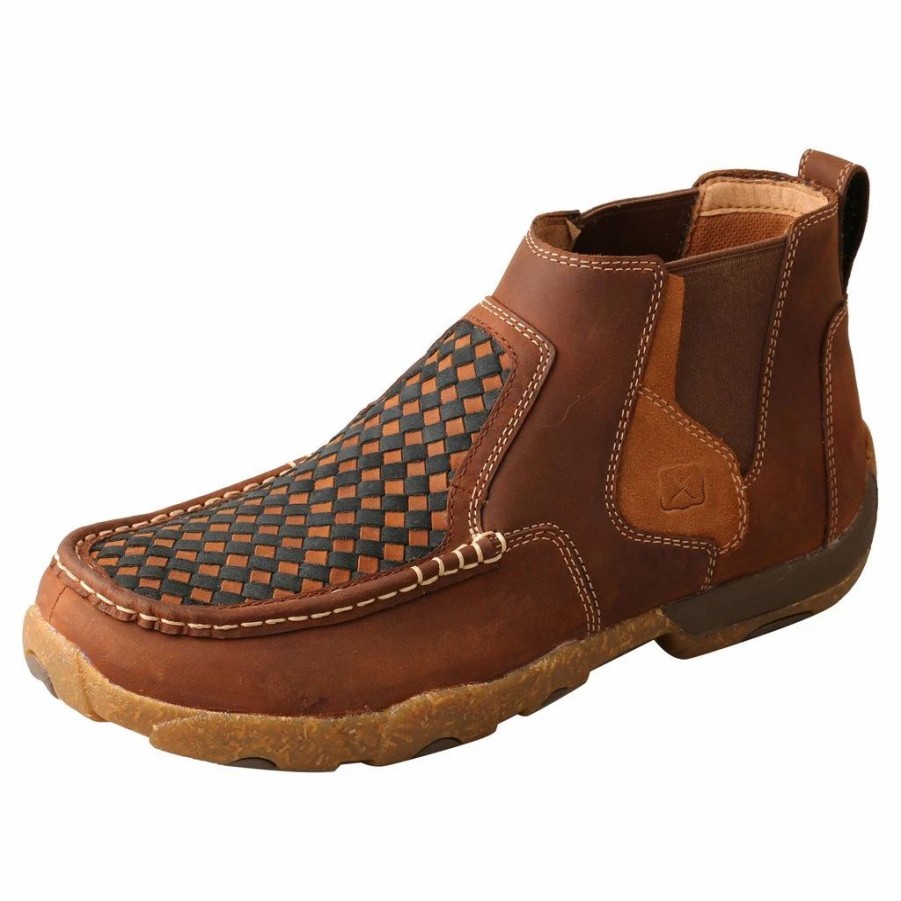 Casual & Dress * | Twisted X Boots 'Twisted X' Men'S 4 Chelsea Basket Weave Driving Moc Oiled Saddle