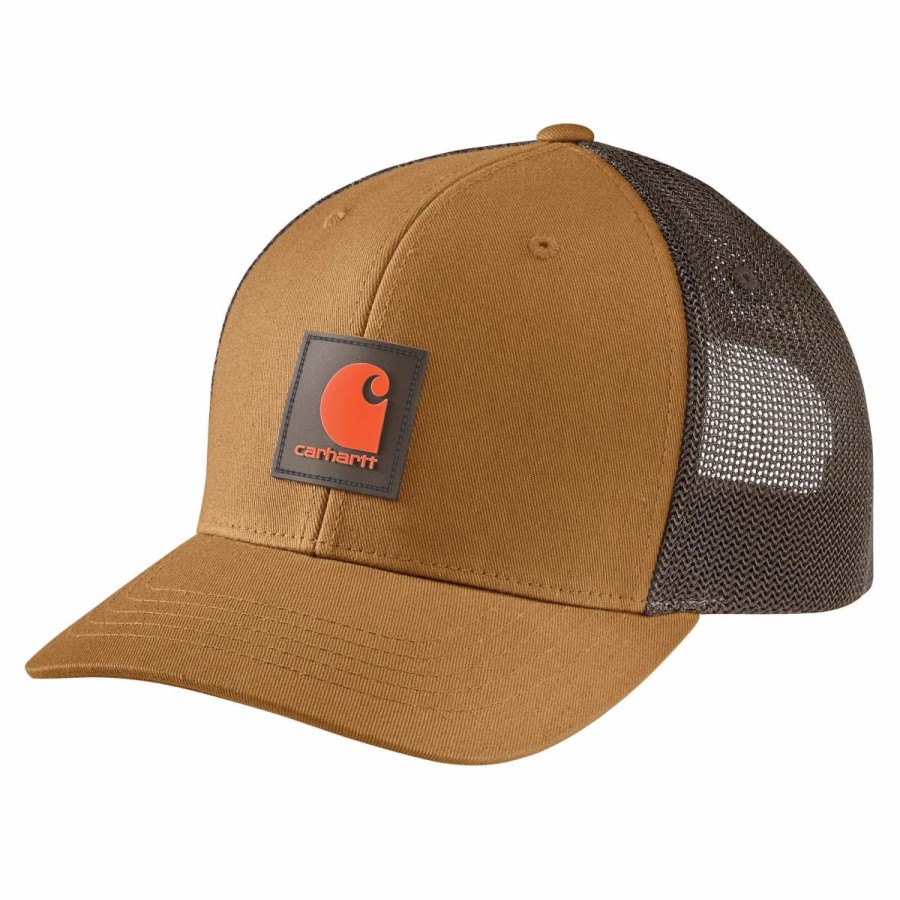 Accessories * | Carhartt Men'S Rugged Flex Twill Mesh-Back Logo Patch Cap Carhartt Brown