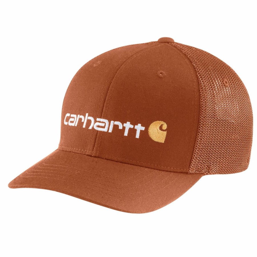 Accessories * | Carhartt' Men'S Rugged Flex Fitted Canvas Mesh-Back Logo Graphic Cap Burnt Sienna