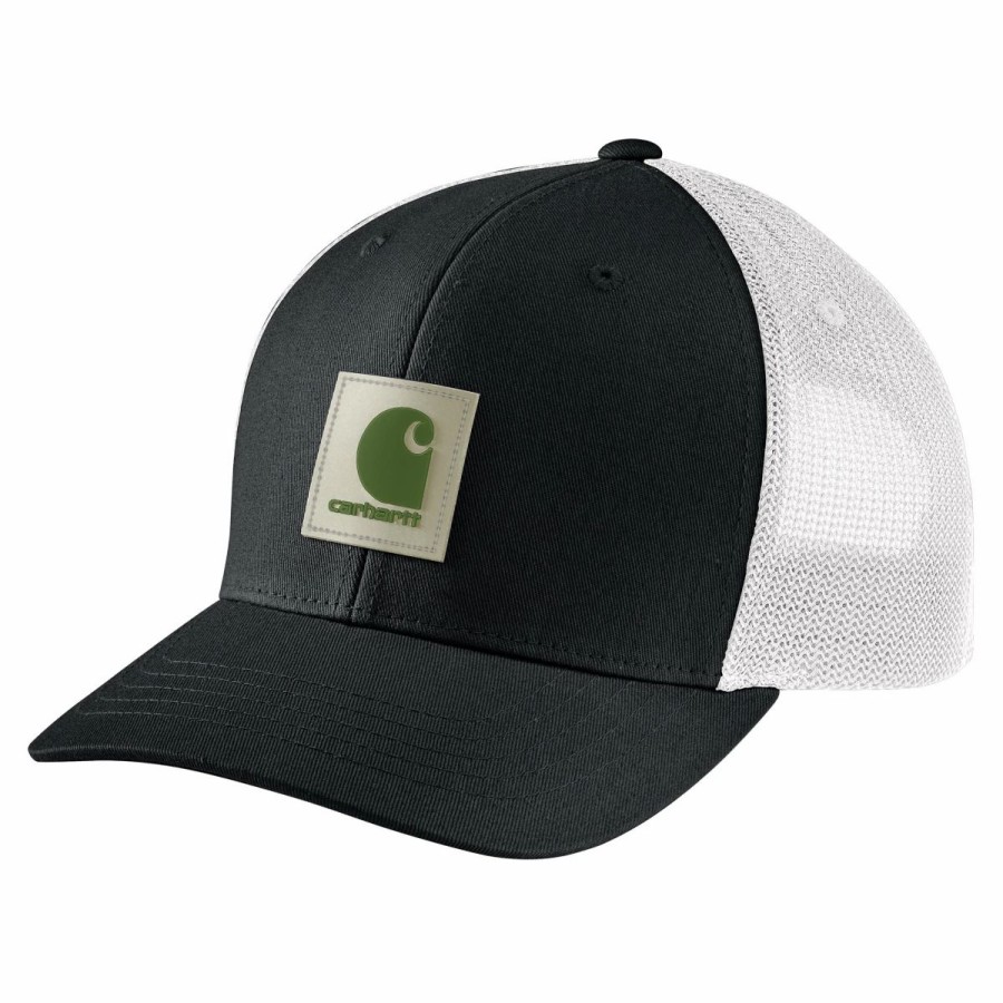 Accessories * | Carhartt Men'S Rugged Flex Twill Mesh-Back Logo Patch Cap Black