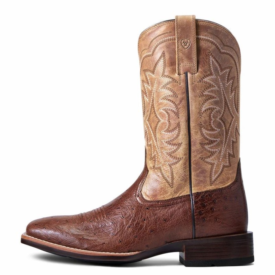 Cowboy * | Ariat' Men'S 11 Night Life Ultra Western Square Toe Antique Tabac Smooth Quill Ostrich / Sorrel Brown