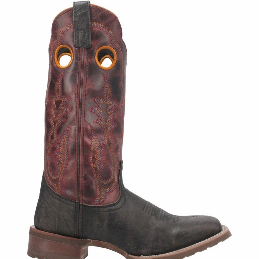 Cowboy * | Laredo' Men'S Isaac Western Square Toe Black / Distressed Maroon