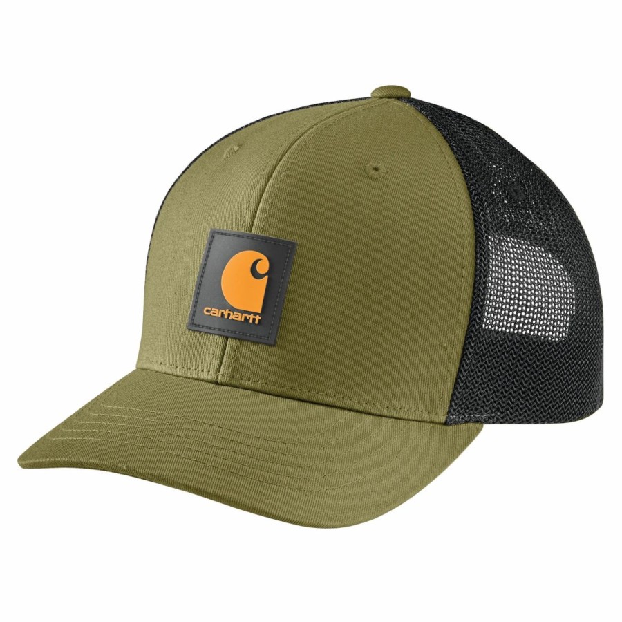 Accessories * | Carhartt Men'S Rugged Flex Twill Mesh-Back Logo Patch Cap True Olive