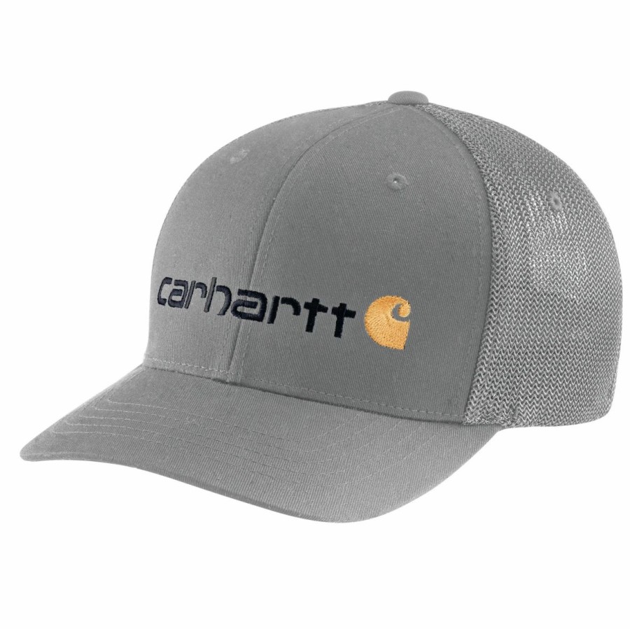 Accessories * | Carhartt' Men'S Rugged Flex Fitted Canvas Mesh-Back Logo Graphic Cap Asphalt