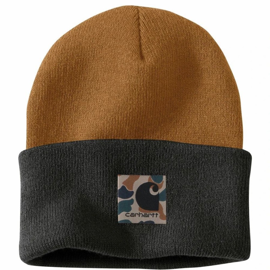 Accessories * | Carhartt' Men'S Knit Camo Patch Beanie Carhartt Brown