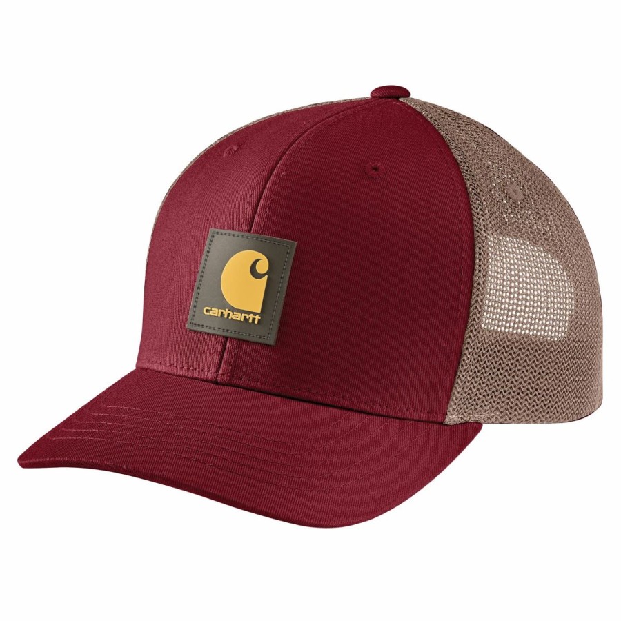 Accessories * | Carhartt Men'S Rugged Flex Twill Mesh-Back Logo Patch Cap Carhartt Burgundy