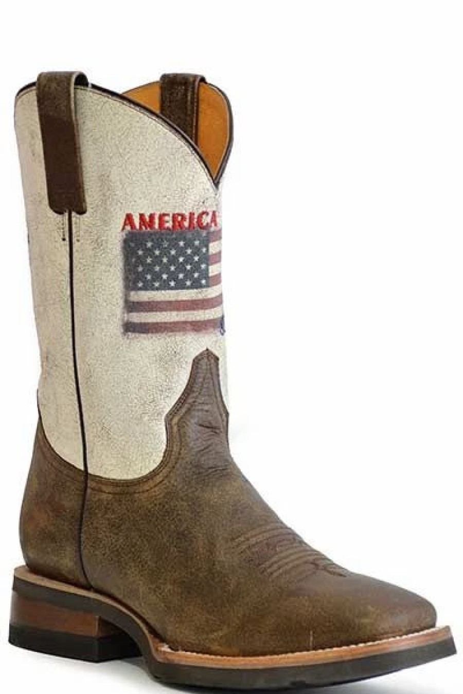 Cowboy * | Roper' Men'S 11 America Strong Western Square Toe Vintage Brown / Vintage White