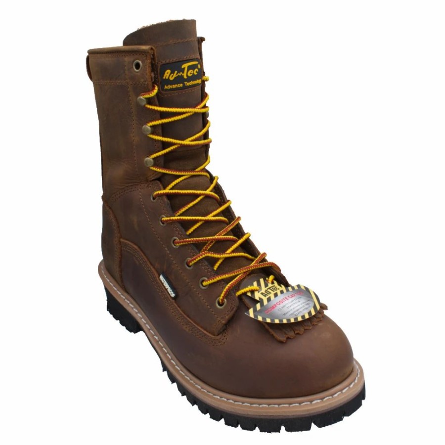 Work * | Adtec' Men'S 8 Lace To Toe Eh Wp Comp Toe Logger Crazy Horse