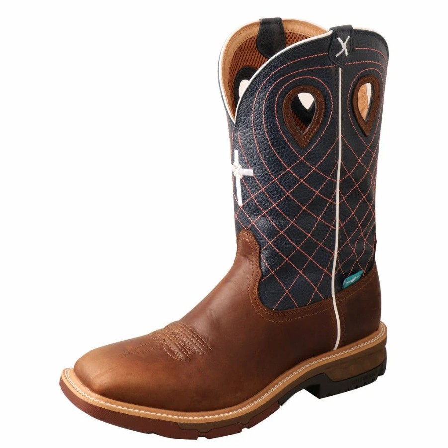 Work * | Twisted X Boots 'Twisted X' Men'S 12 Cellstretch Western Wp Square Toe Mocha / Navy