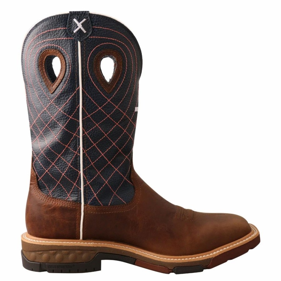 Work * | Twisted X Boots 'Twisted X' Men'S 12 Cellstretch Western Wp Square Toe Mocha / Navy