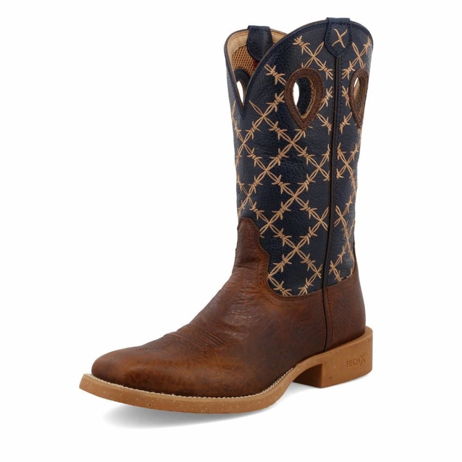 Cowboy * | Twisted X Boots 'Twisted X' Men'S 12 Tech X Western Square Toe Rustic Brown/ Navy