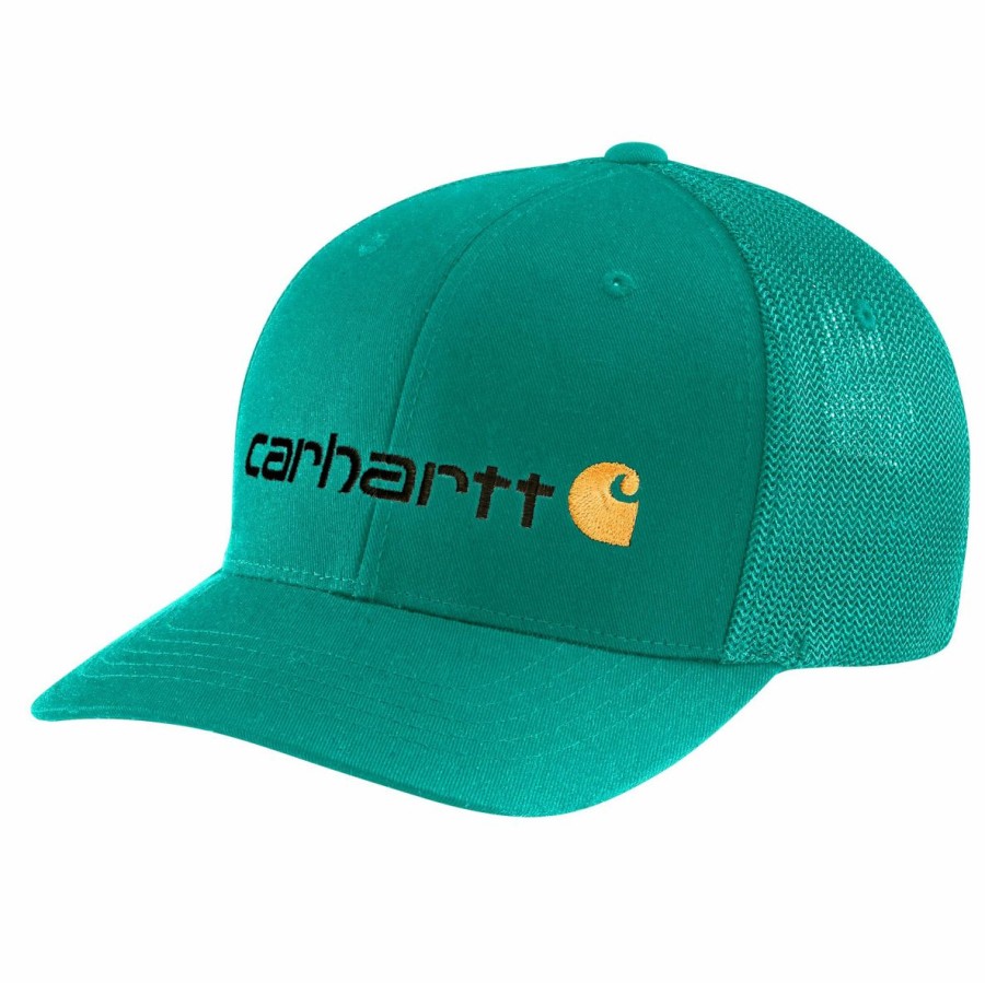 Accessories * | Carhartt' Men'S Rugged Flex Fitted Canvas Mesh-Back Logo Graphic Cap Cadmium Green