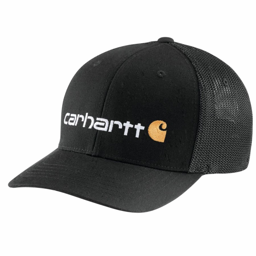 Accessories * | Carhartt' Men'S Rugged Flex Fitted Canvas Mesh-Back Logo Graphic Cap Black