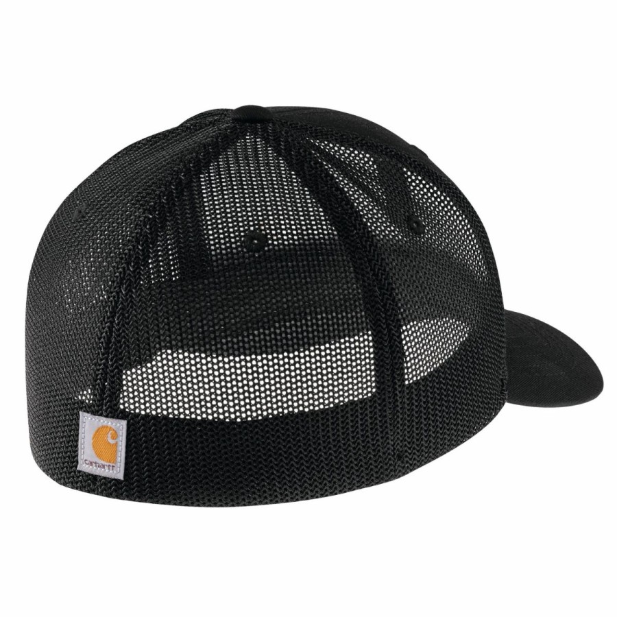 Accessories * | Carhartt' Men'S Rugged Flex Fitted Canvas Mesh-Back Logo Graphic Cap Black