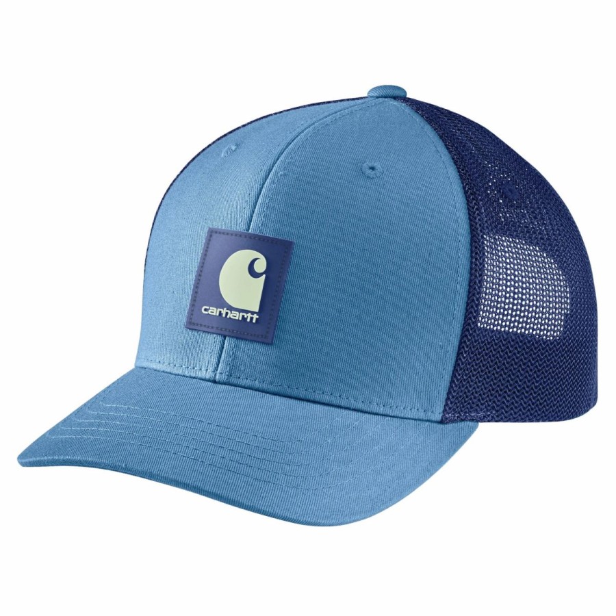 Accessories * | Carhartt Men'S Rugged Flex Twill Mesh-Back Logo Patch Cap Blue Lagoon