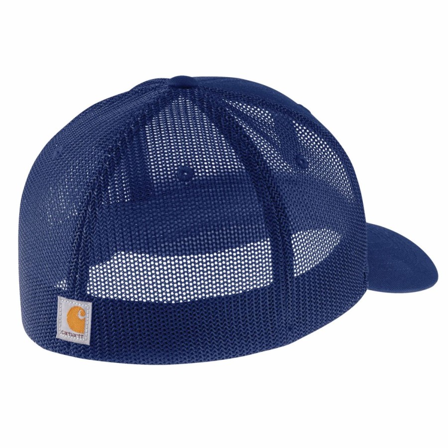 Accessories * | Carhartt' Men'S Rugged Flex Fitted Canvas Mesh-Back Logo Graphic Cap Scout Blue