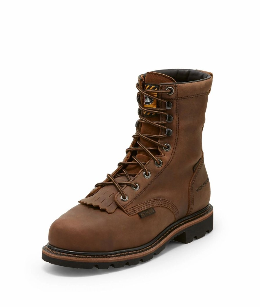 Work * | Justin Brands 'Justin' Men'S 8 Pulley Wp Internal Met Guard Dark Tan