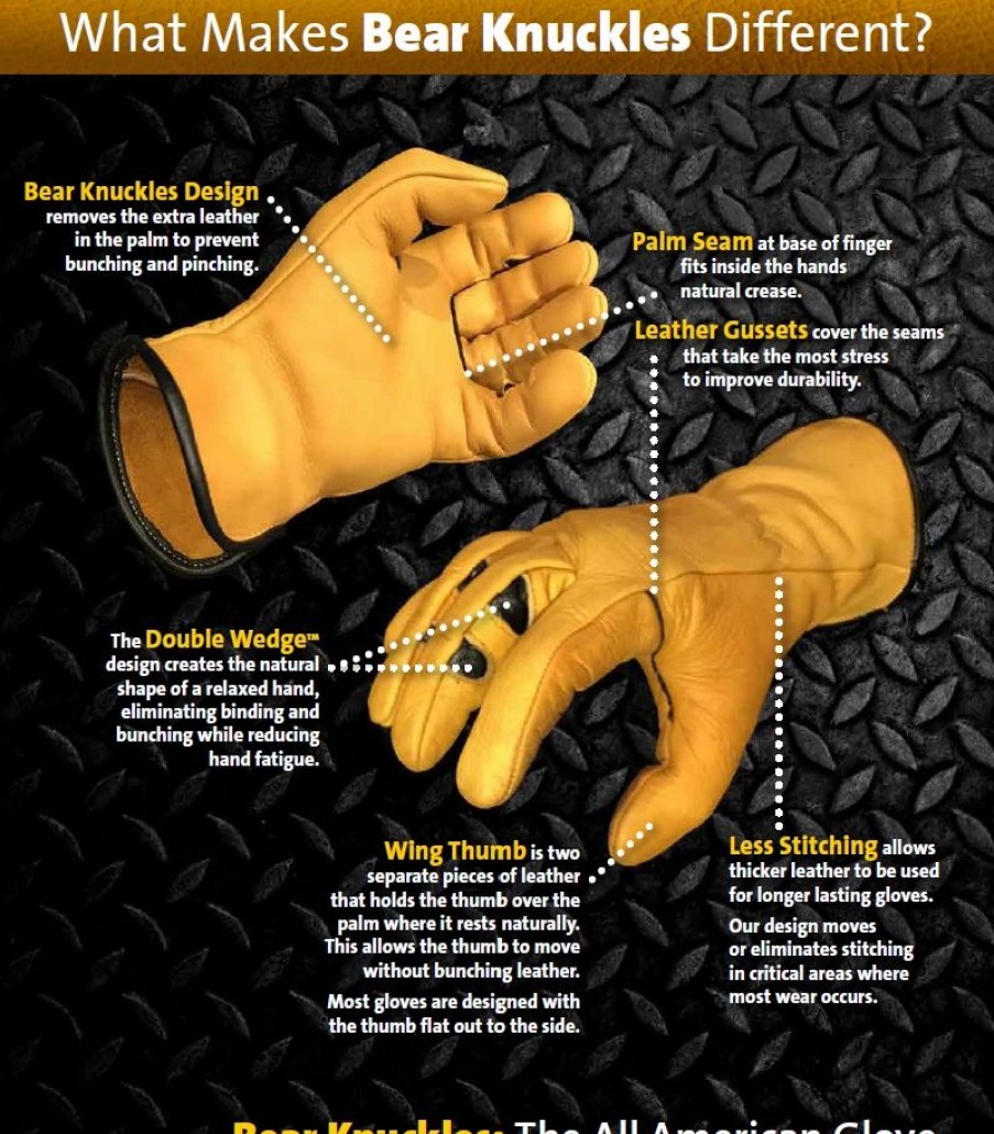 Accessories * | Bear Knuckles Llc 'Bear Knuckles' Double Wedge Heavy Duty Cowhide Driver Glove Yellow