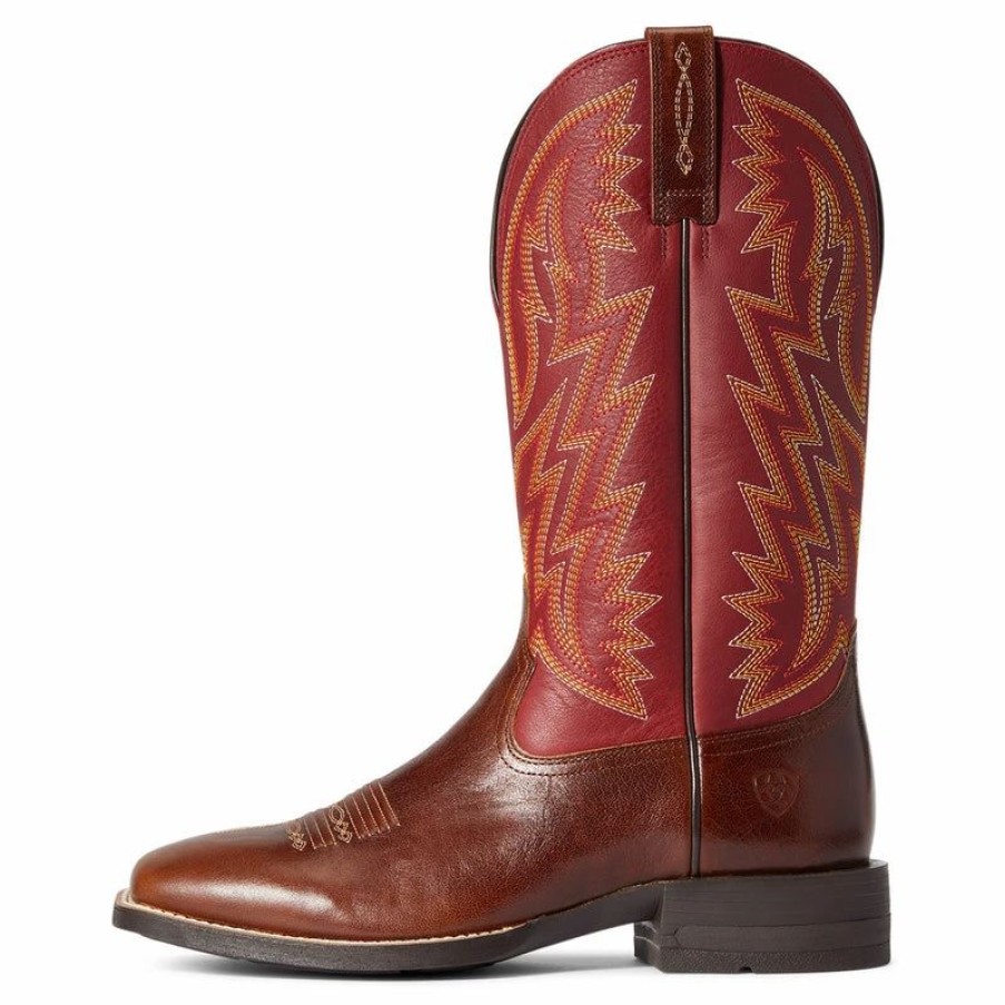 Cowboy * | Ariat' Men'S Dynamic Western Square Toe Crest Brown / Macaw Red