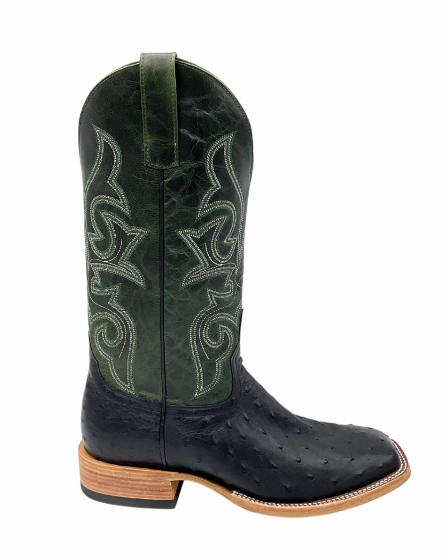 Cowboy * | Anderson Bean' Men'S 13 Horsepower Top Hand Full Quill Ostrich Black / Emerald Explosion