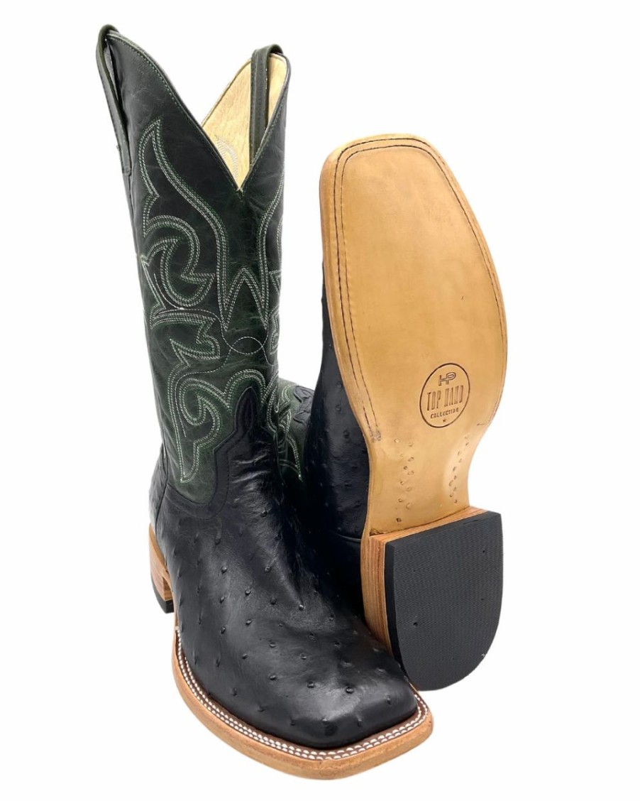 Cowboy * | Anderson Bean' Men'S 13 Horsepower Top Hand Full Quill Ostrich Black / Emerald Explosion