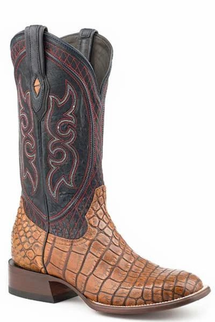 Cowboy * | Stetson' Men'S 13 Roundup Alligator Vamp Round Toe Taupe / Blue