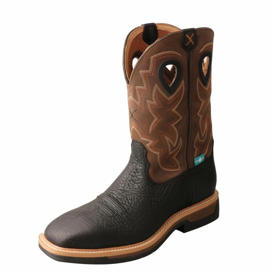 Work * | Twisted X Boots 'Twisted X' Men'S 12 Lite Western Work Eh Wp Steel Toe Black / Brown